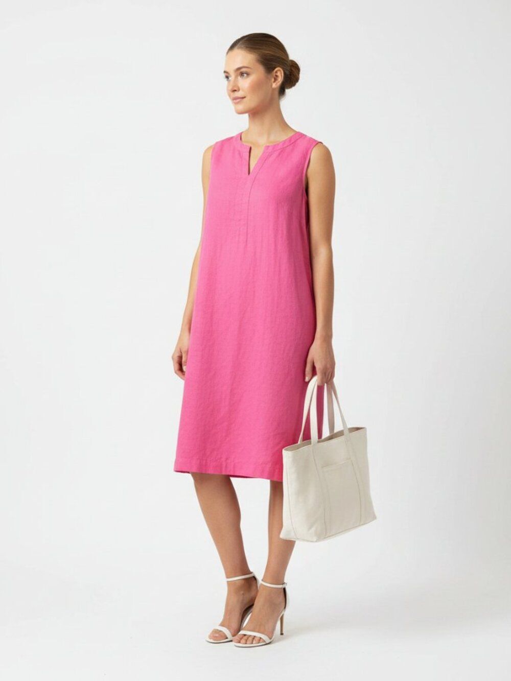 J Jill 100% Linen Pink Sleeveless Shift Dress L - Picture 5 of 5